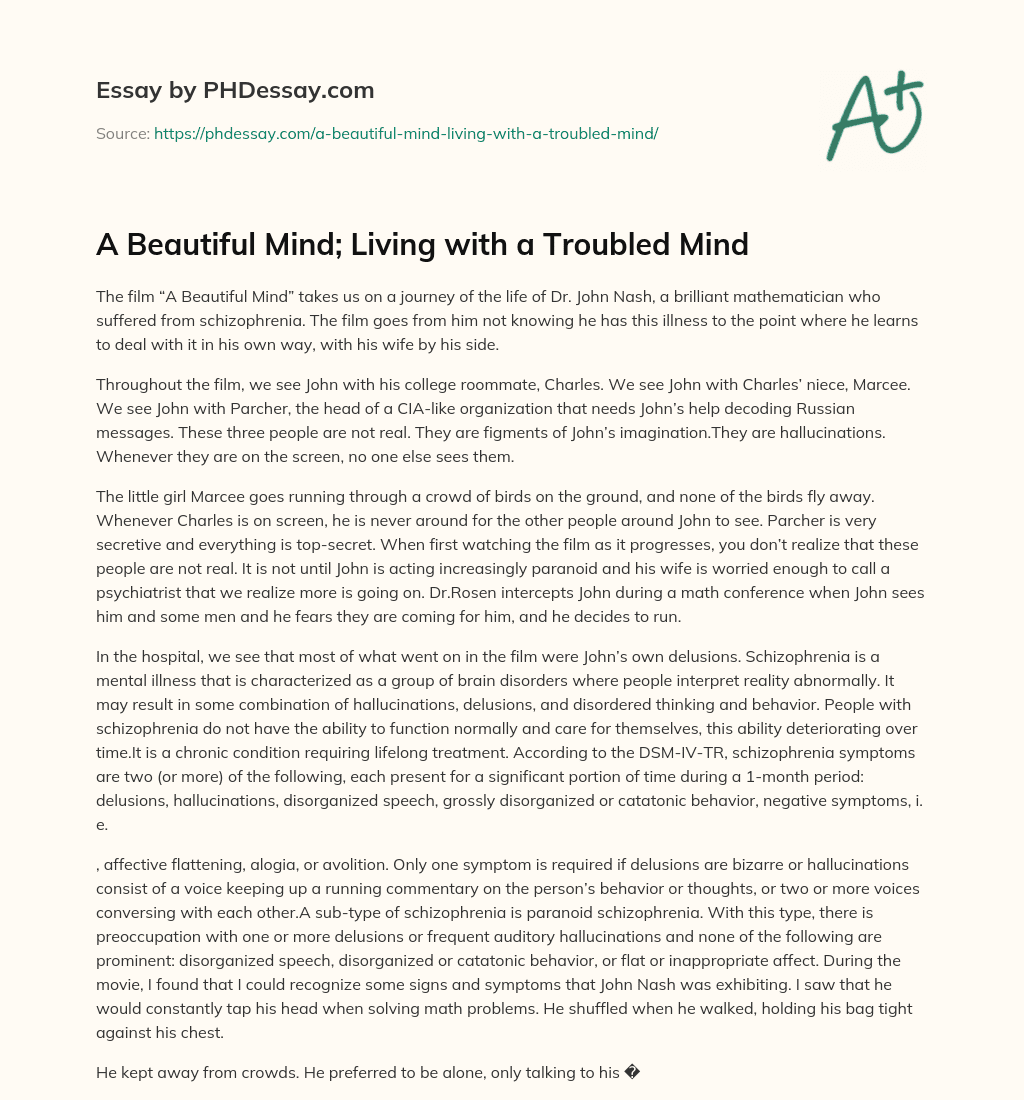 A Beautiful Mind; Living with a Troubled Mind essay