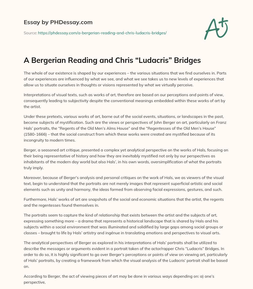 A Bergerian Reading and Chris “Ludacris” Bridges essay