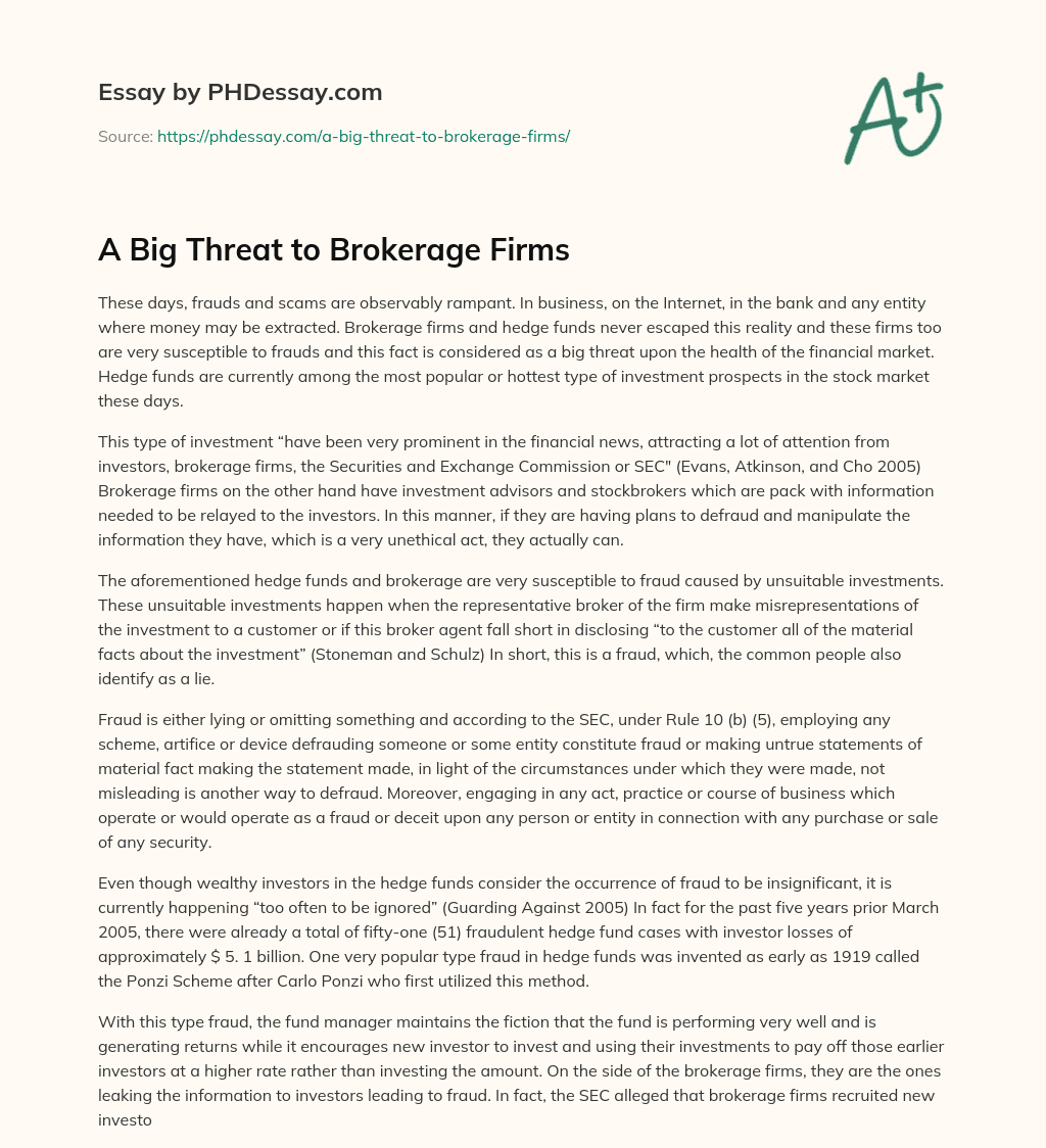 A Big Threat to Brokerage Firms essay