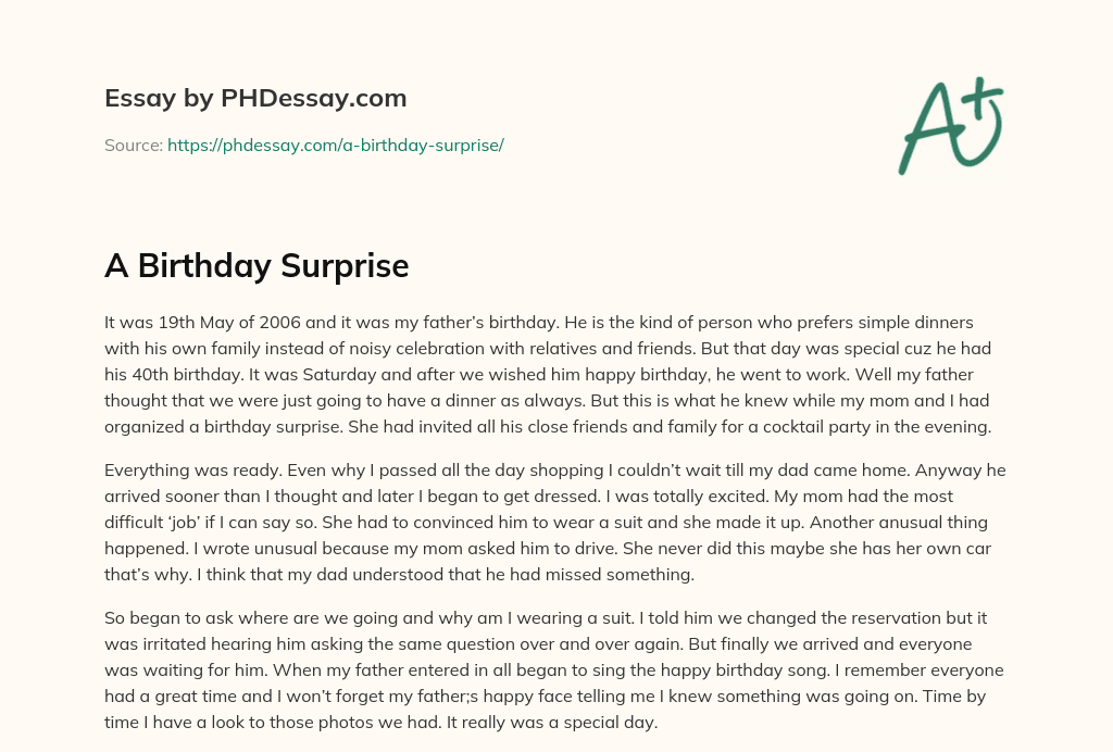 essay on birthday surprise