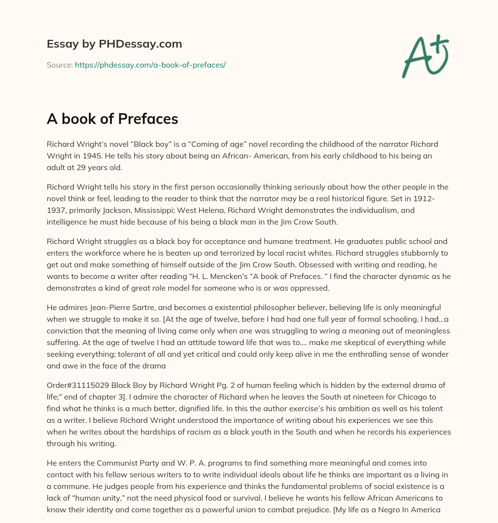 A book of Prefaces essay