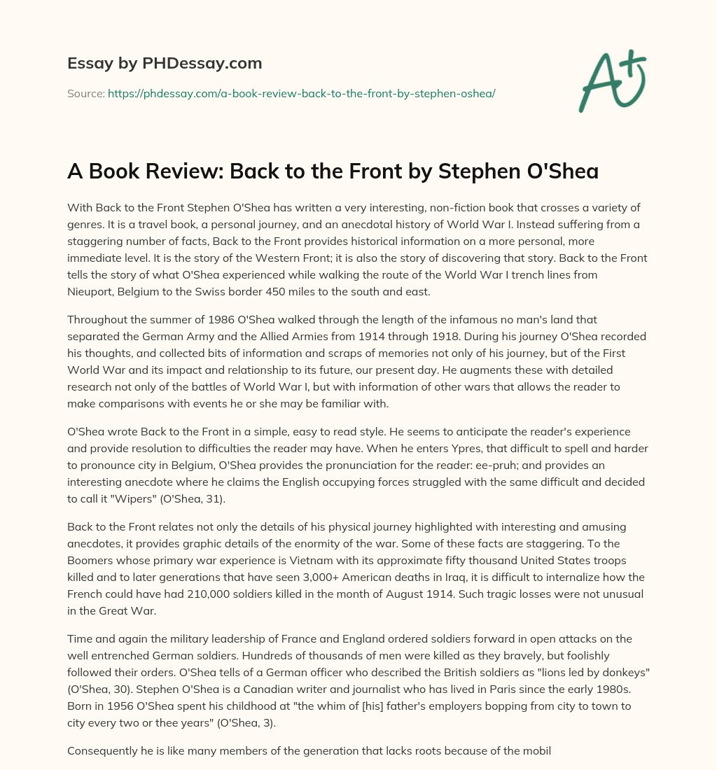 A Book Review: Back to the Front by Stephen O’Shea essay