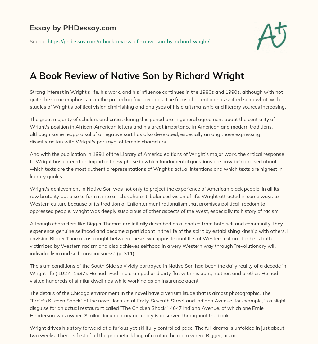 A Book Review of Native Son by Richard Wright essay