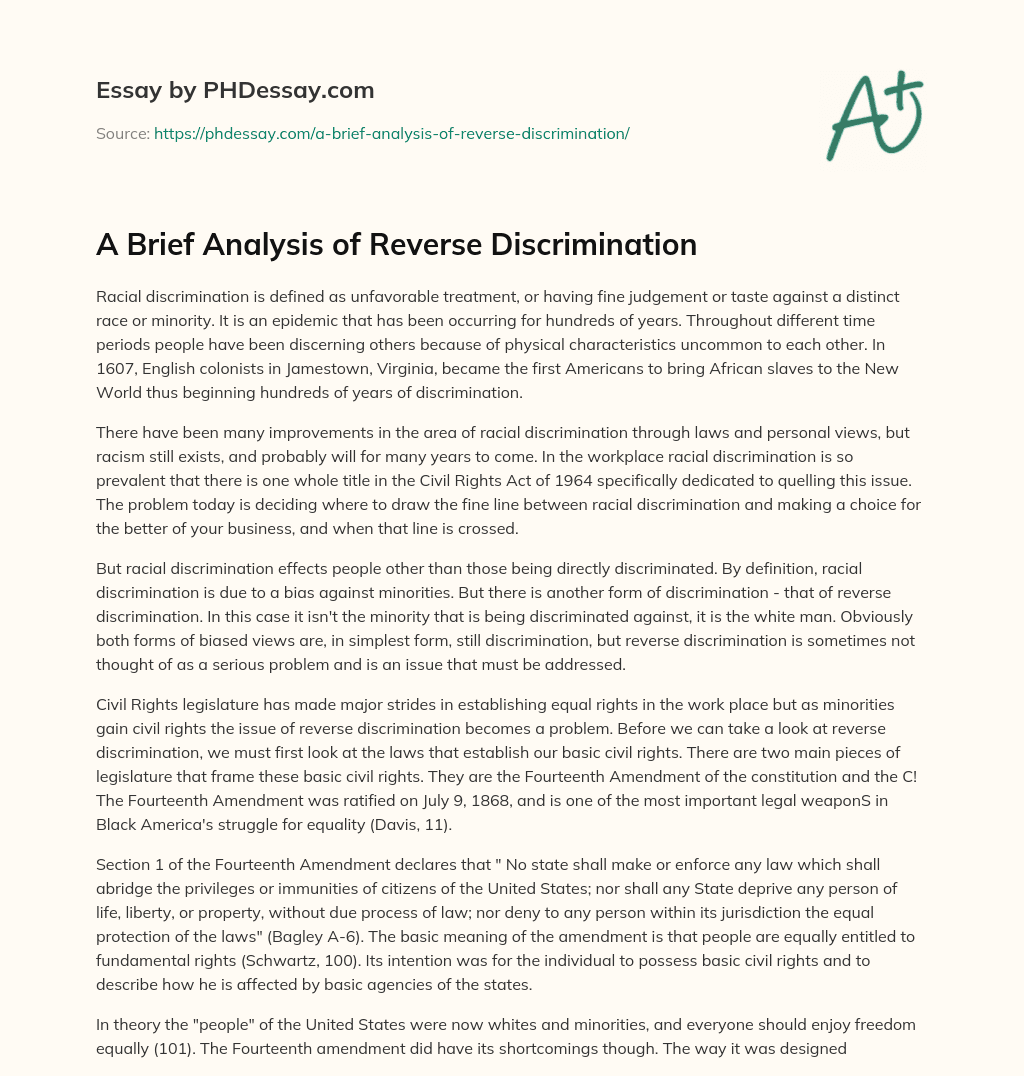 A Brief Analysis of Reverse Discrimination essay