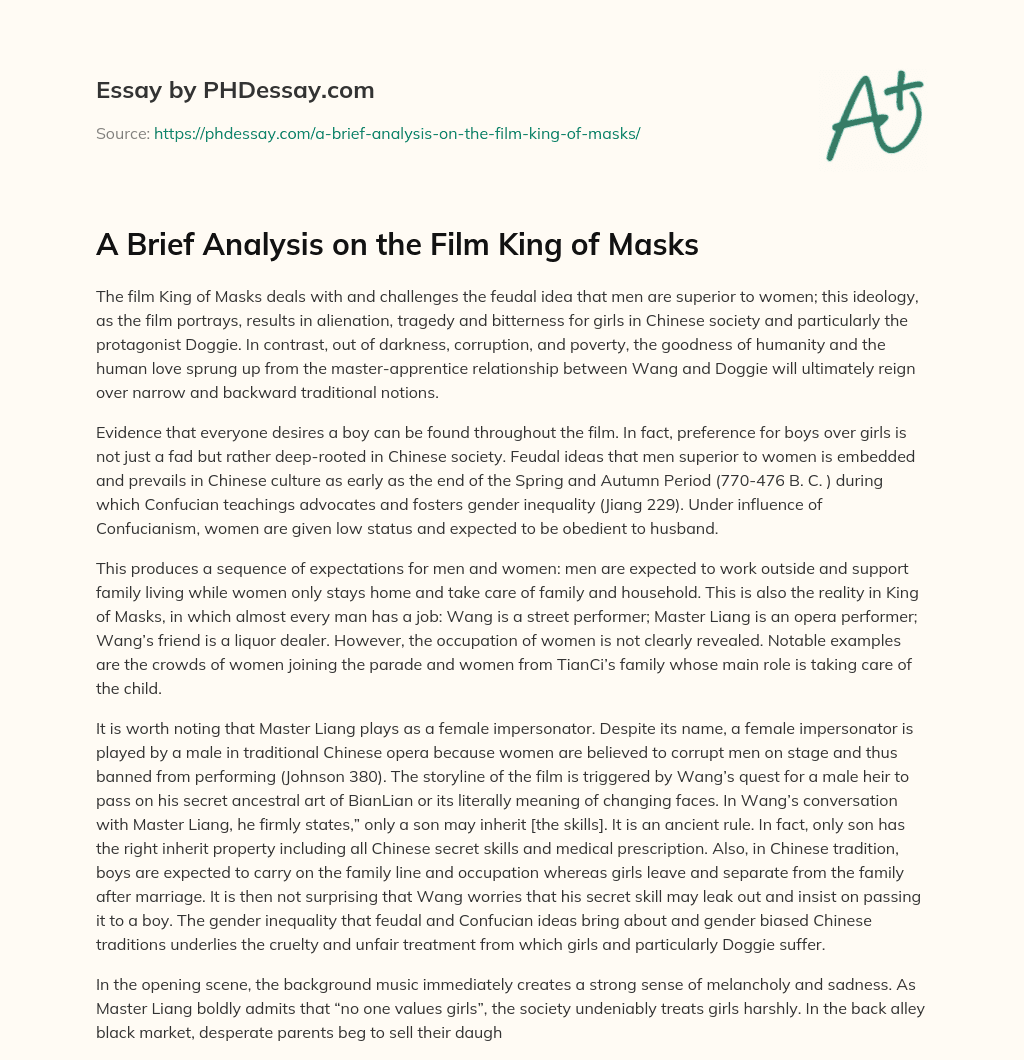 A Brief Analysis on the Film King of Masks essay
