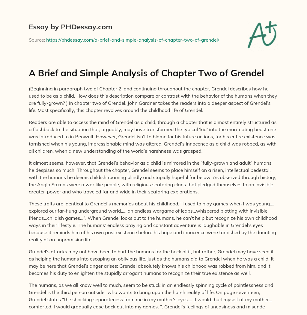A Brief and Simple Analysis of Chapter Two of Grendel essay