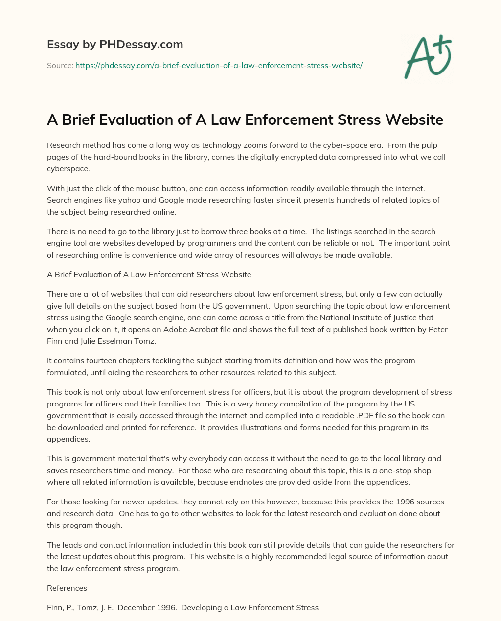 A Brief Evaluation of A Law Enforcement Stress Website essay