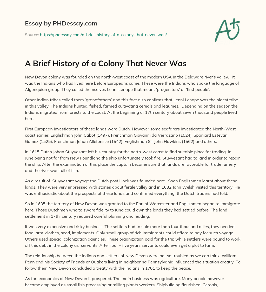 A Brief History of a Colony That Never Was essay