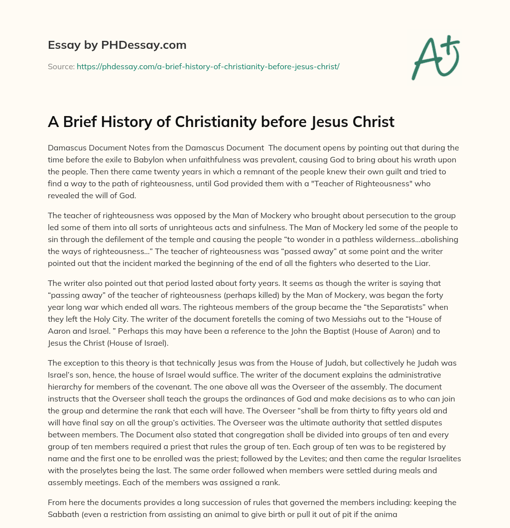 A Brief History of Christianity before Jesus Christ essay
