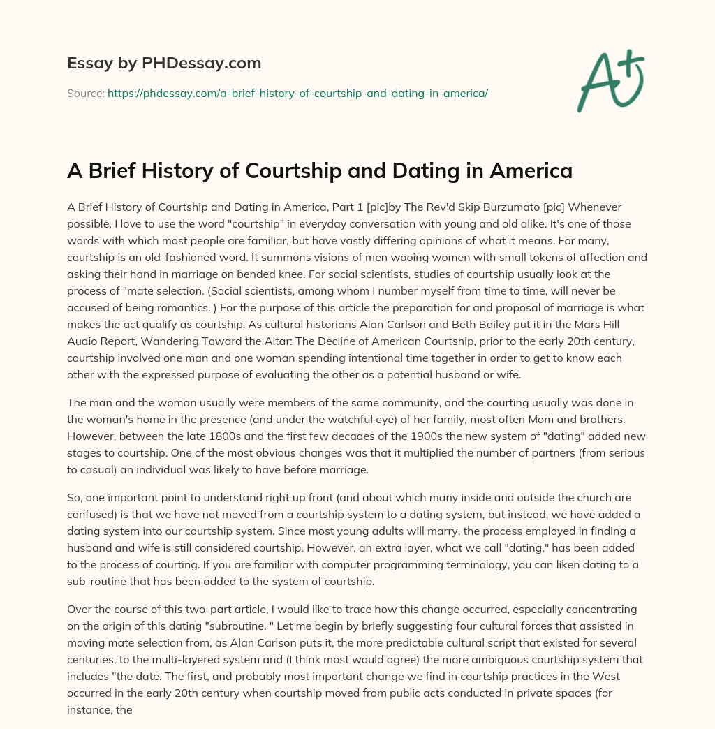 A Brief History of Courtship and Dating in America essay