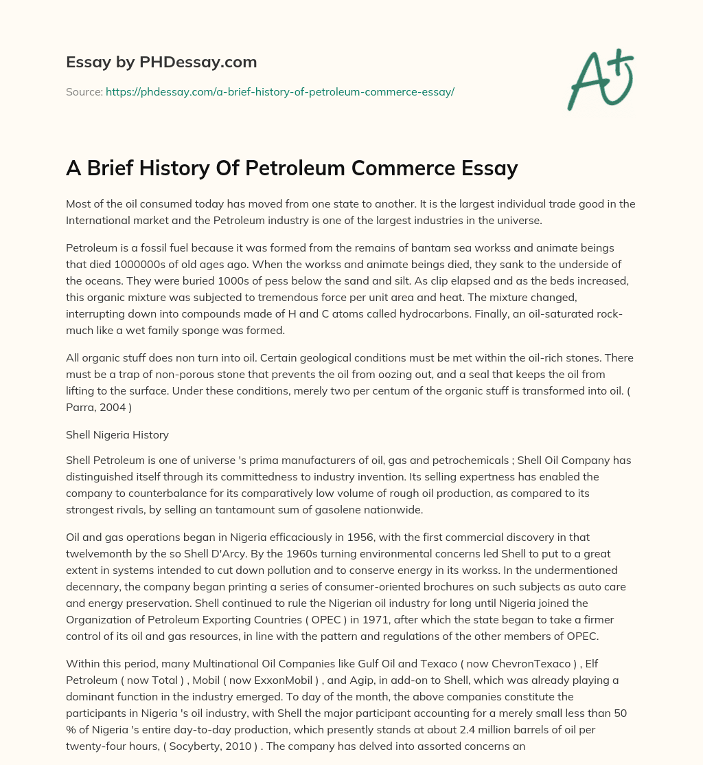 A Brief History Of Petroleum Commerce Essay essay