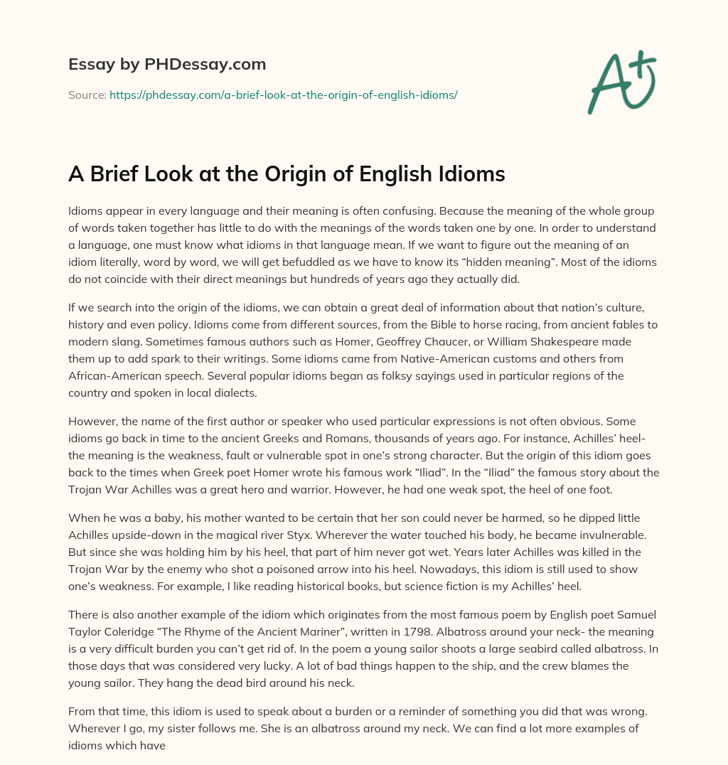 A Brief Look at the Origin of English Idioms essay