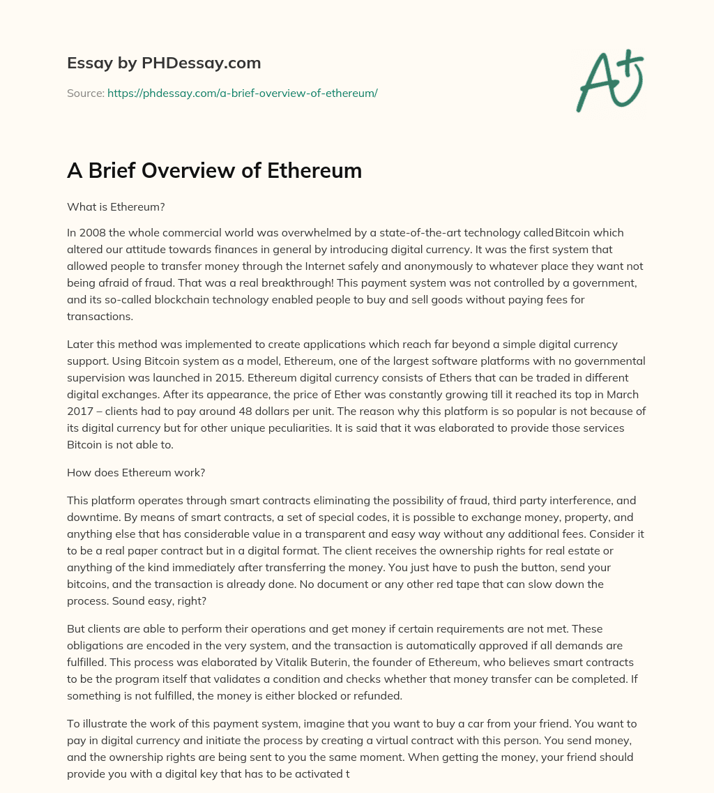 A Brief Overview of Ethereum essay