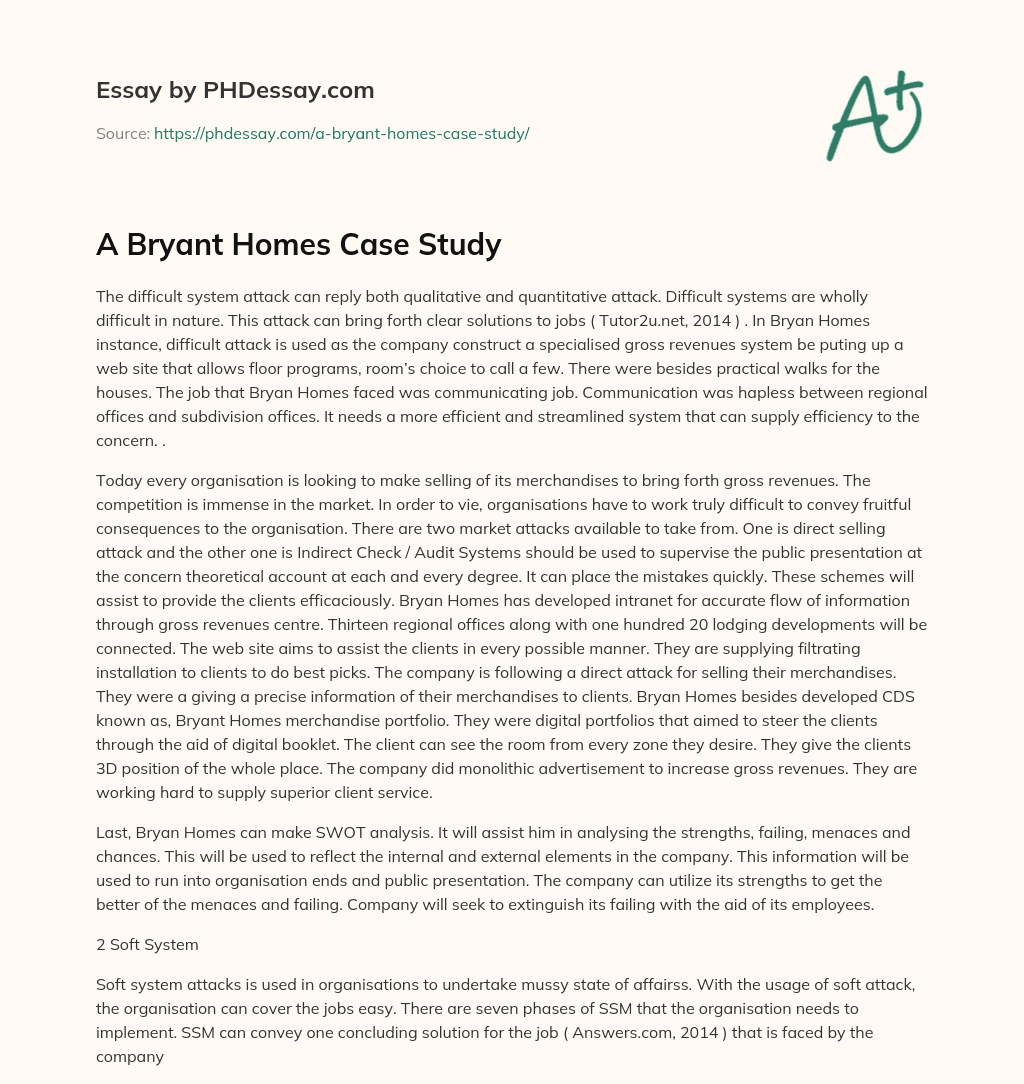 A Bryant Homes Case Study essay