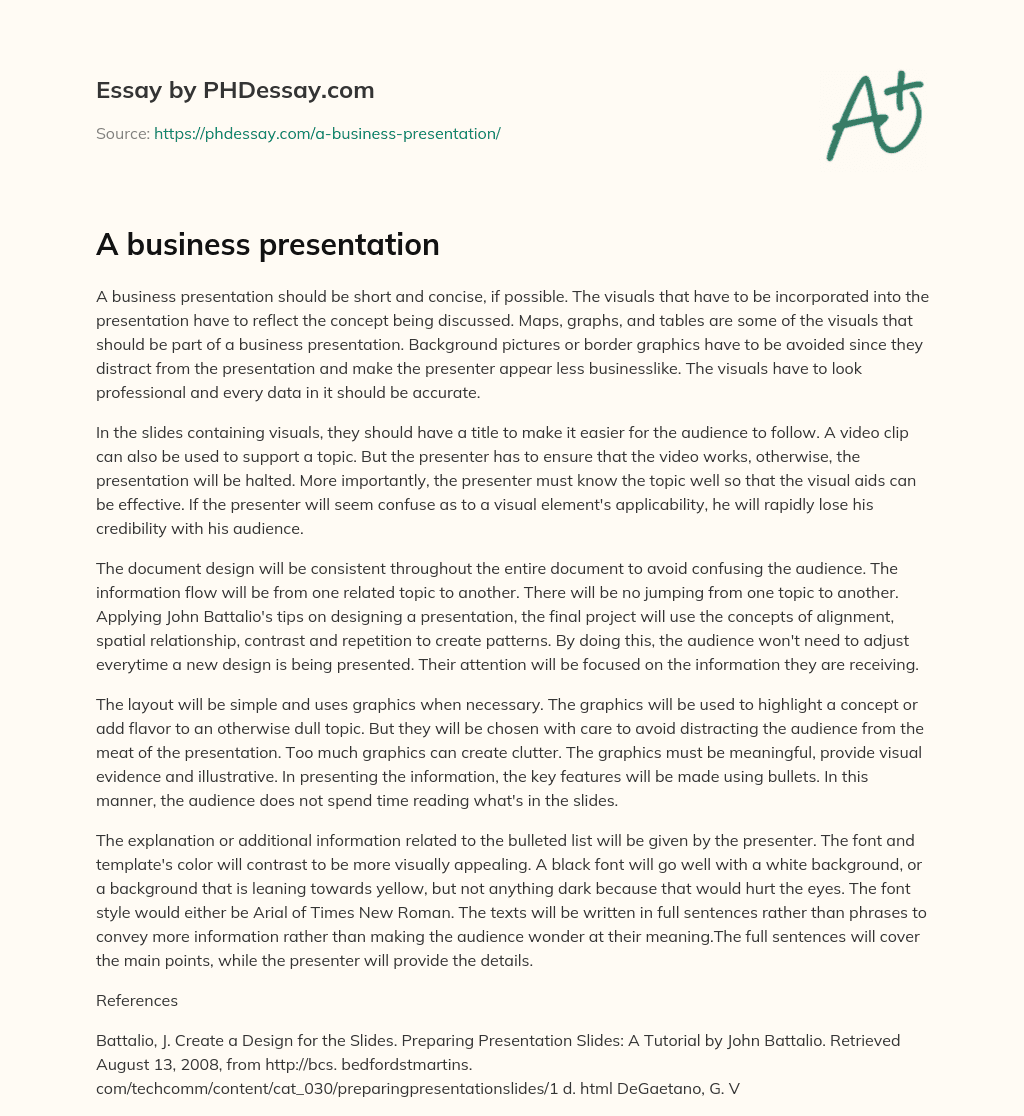 A business presentation essay
