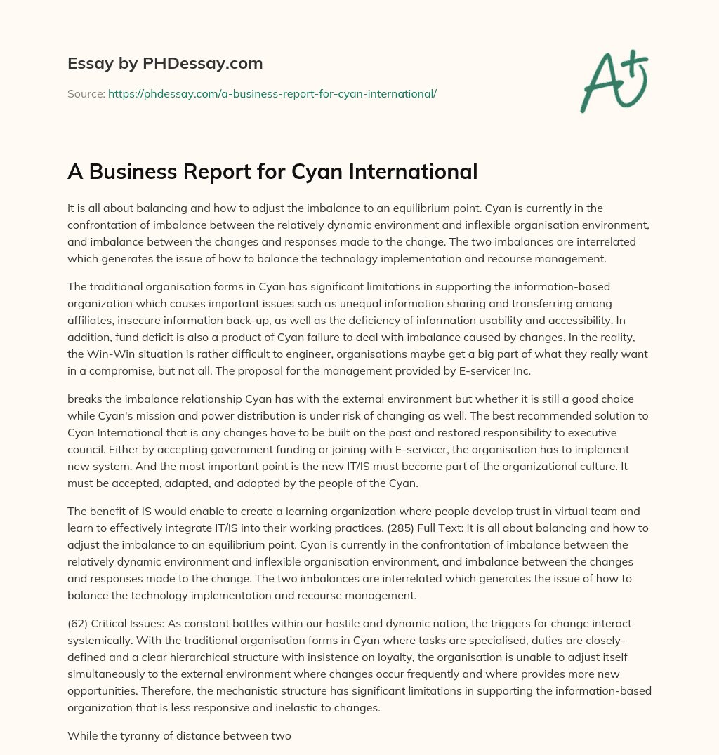 A Business Report for Cyan International essay
