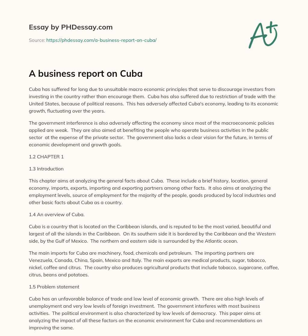 A business report on Cuba essay