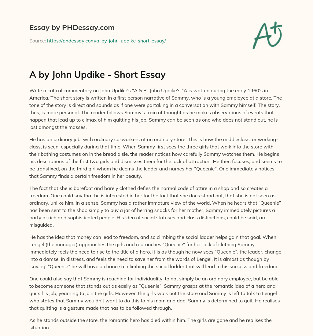 A by John Updike – Short Essay essay