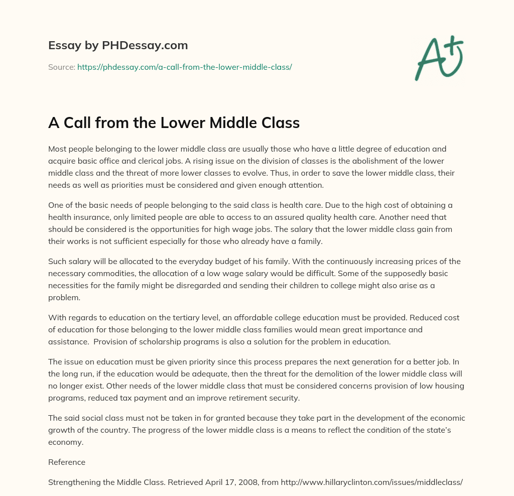 A Call from the Lower Middle Class essay