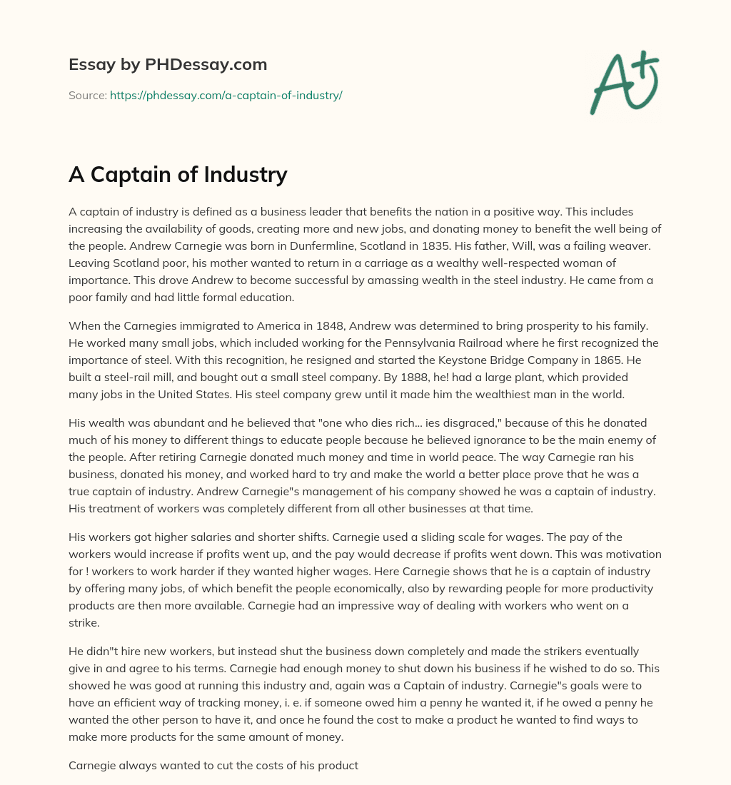 A Captain of Industry essay