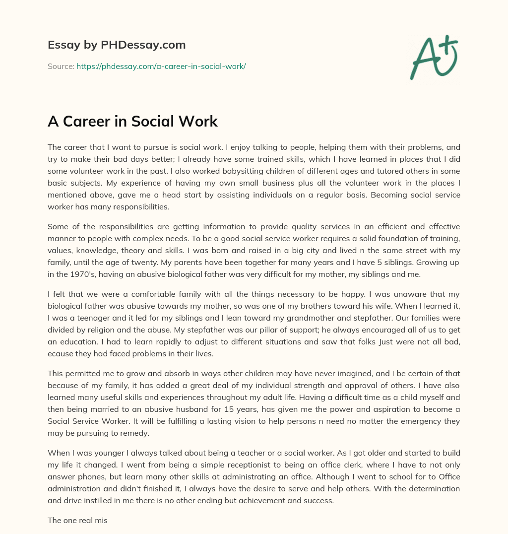 A Career in Social Work essay