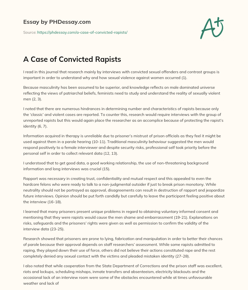 A Case of Convicted Rapists essay