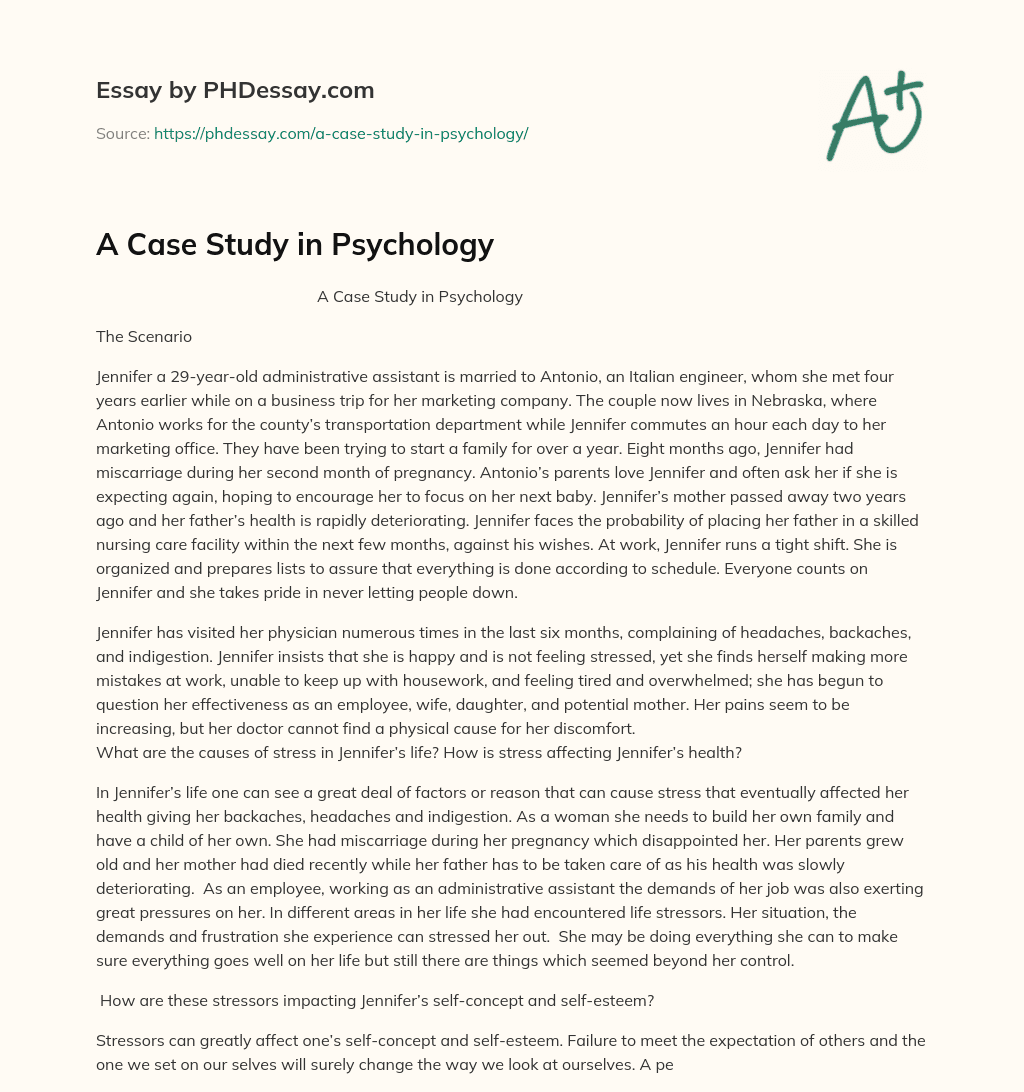 A Case Study In Psychology PHDessay