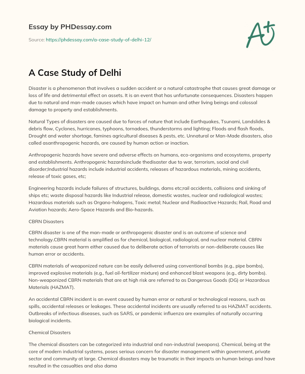 A Case Study of Delhi essay