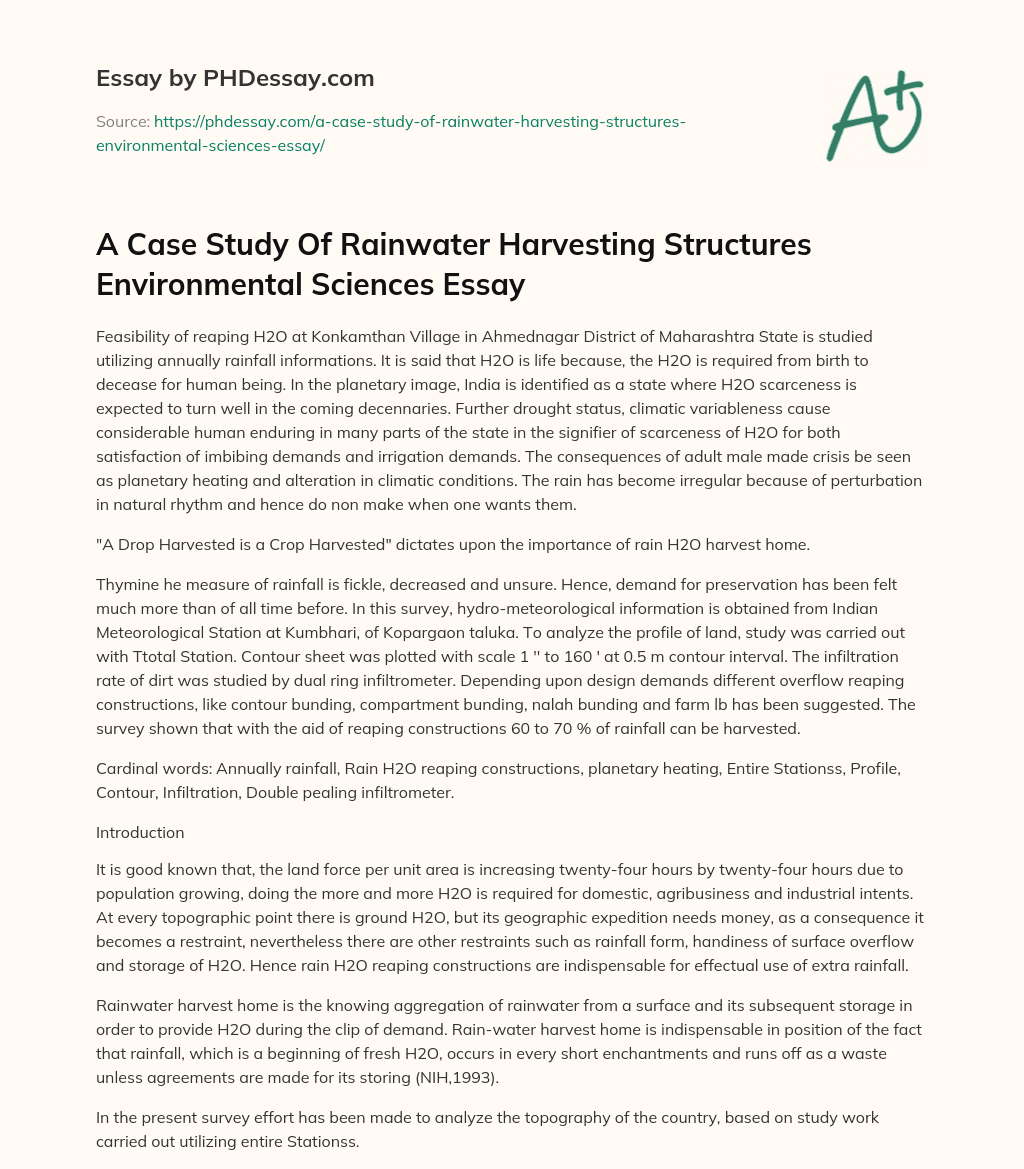 A Case Study Of Rainwater Harvesting Structures Environmental Sciences Essay essay