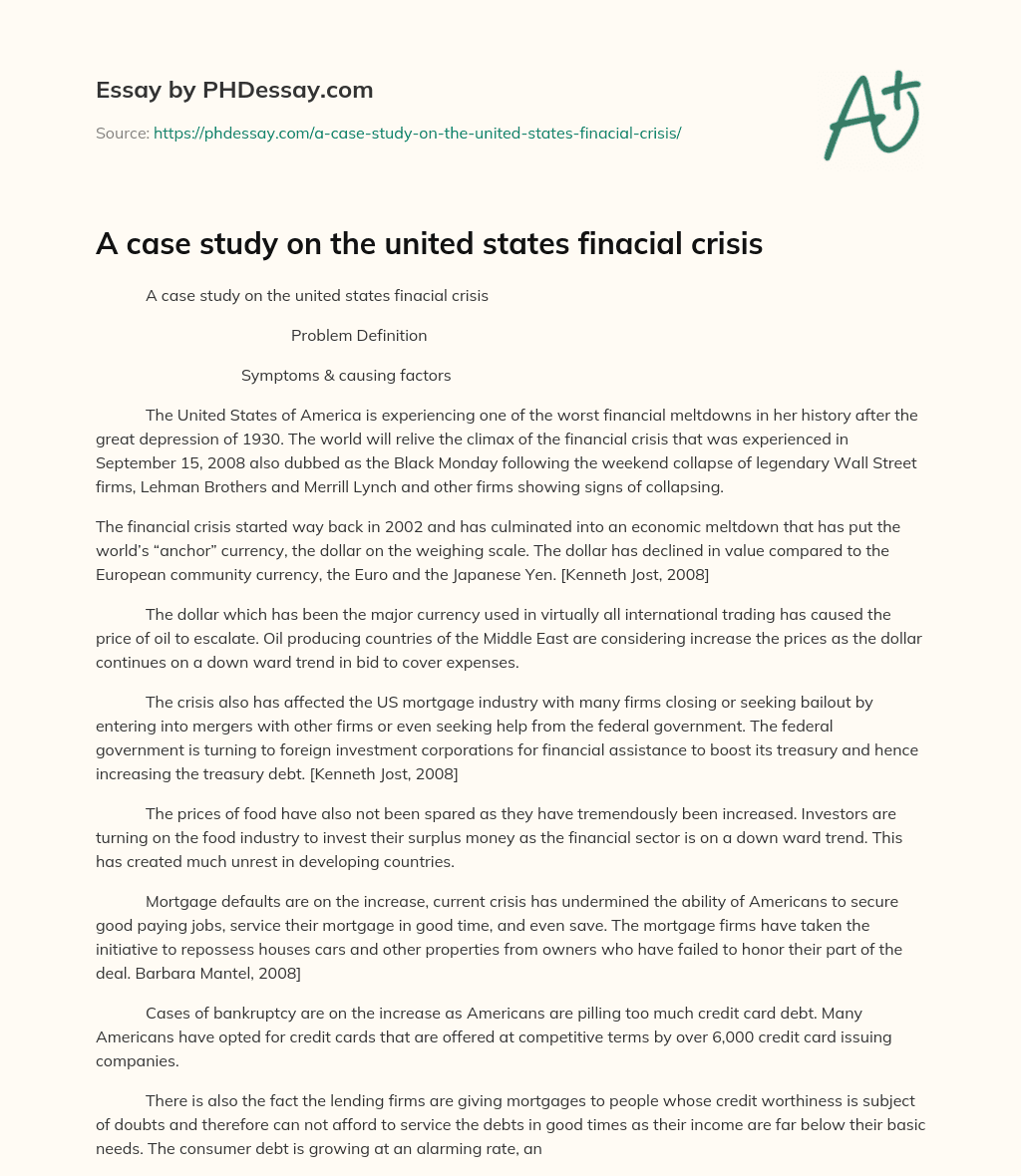 A case study on the united states finacial crisis essay