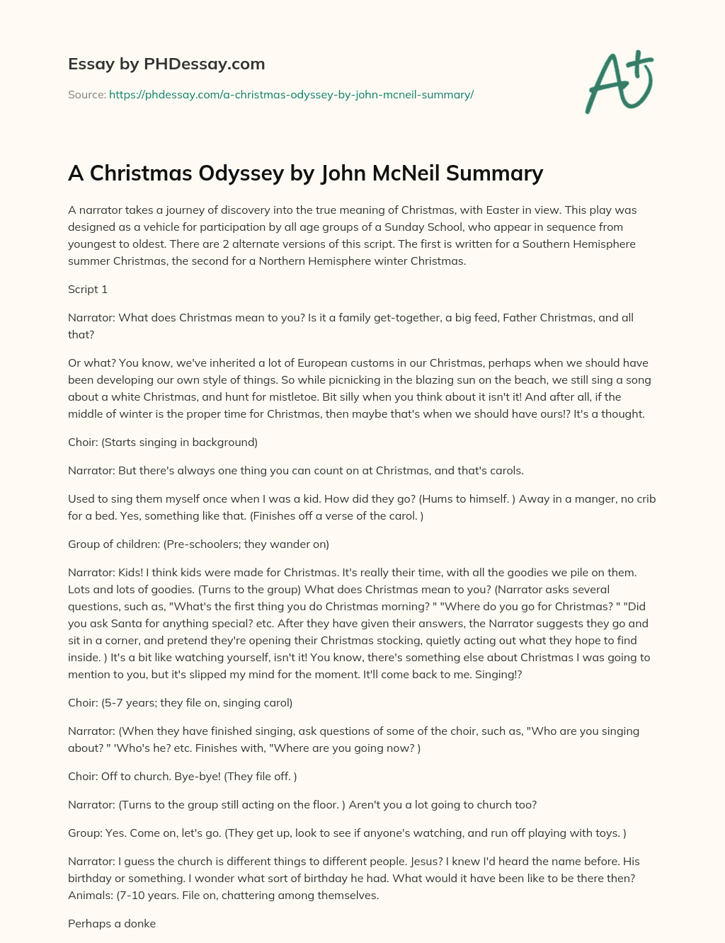 A Christmas Odyssey by John McNeil Summary essay