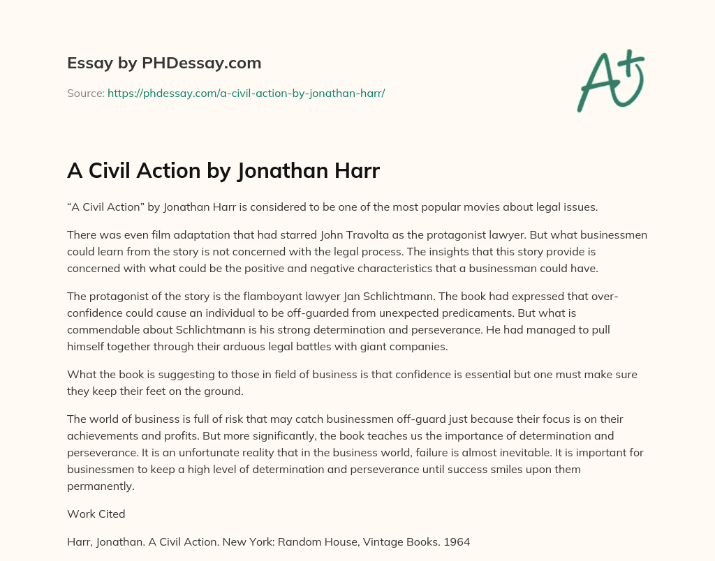 A Civil Action by Jonathan Harr essay