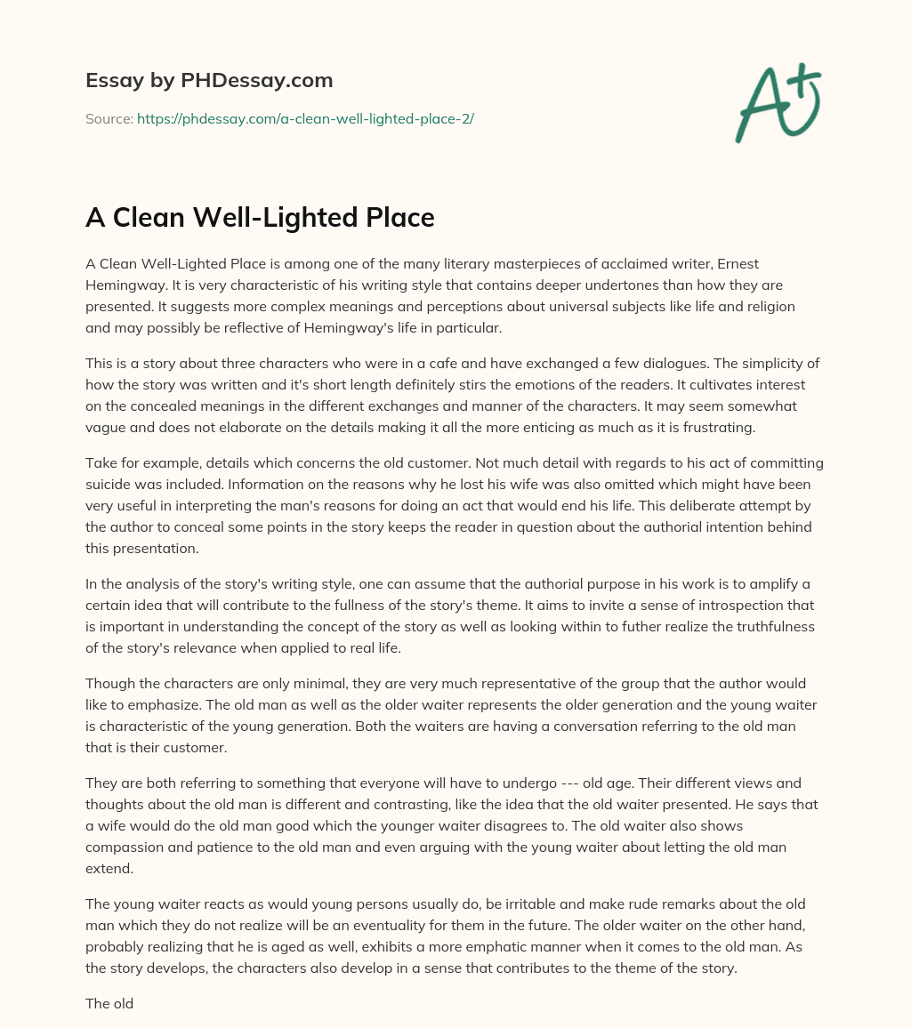 A Clean Well-Lighted Place essay