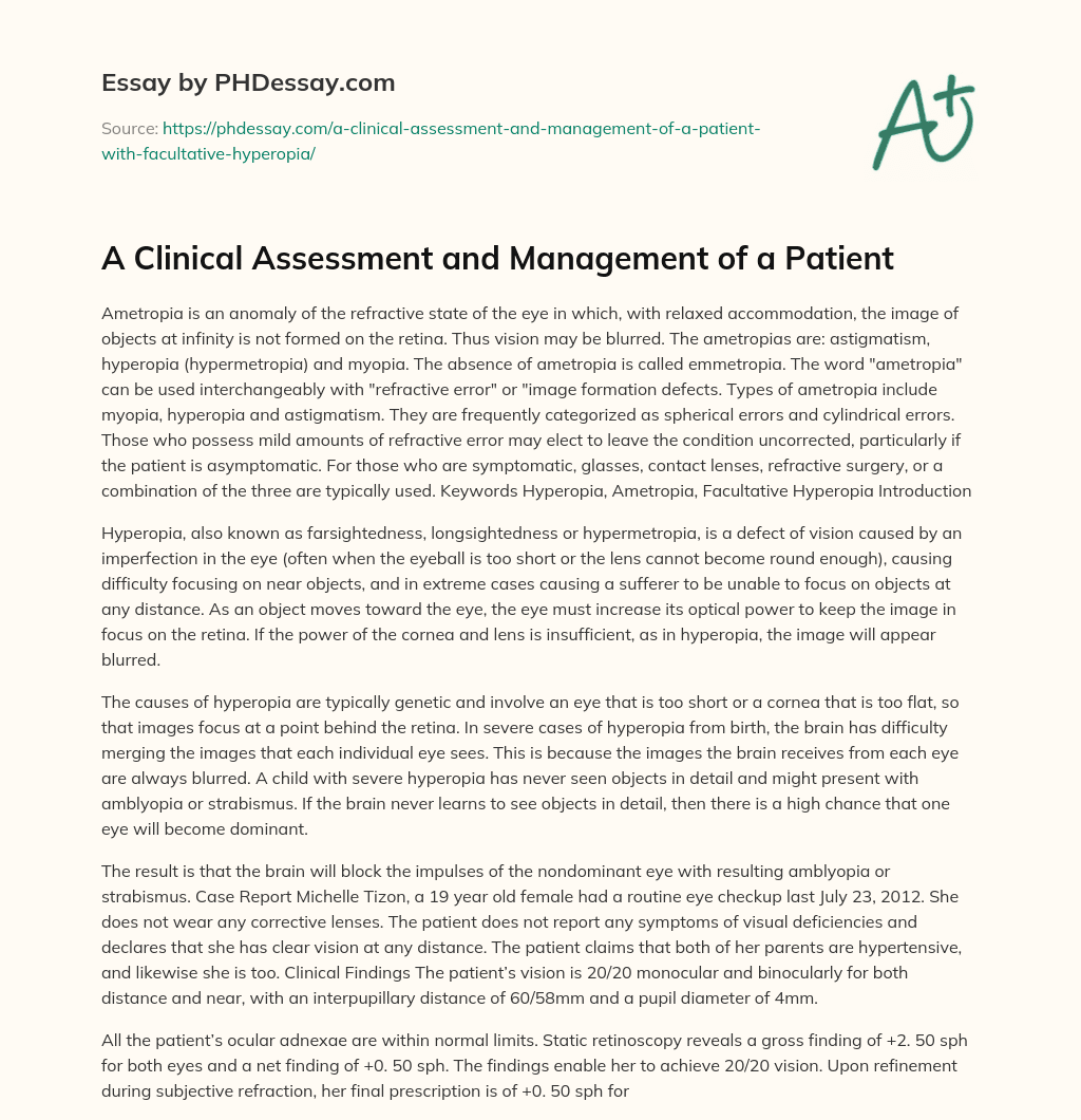 A Clinical Assessment and Management of a Patient essay