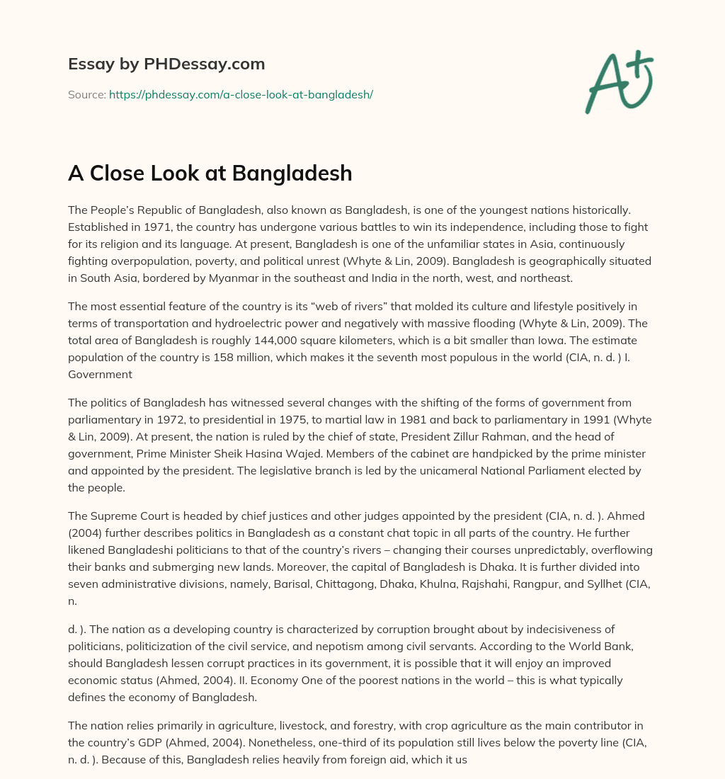 A Close Look at Bangladesh essay
