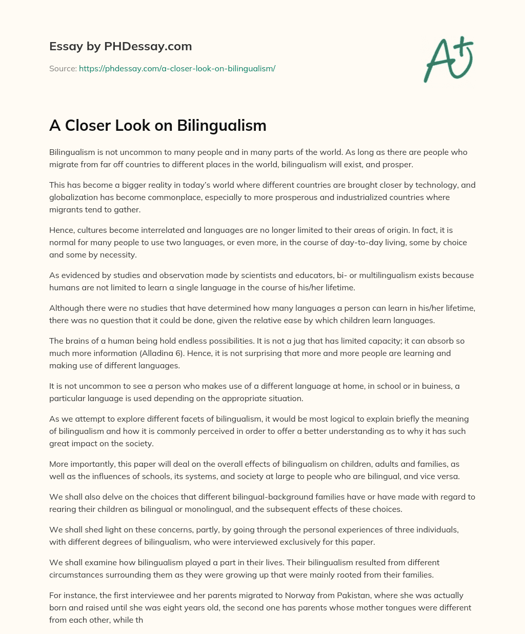 A Closer Look on Bilingualism essay