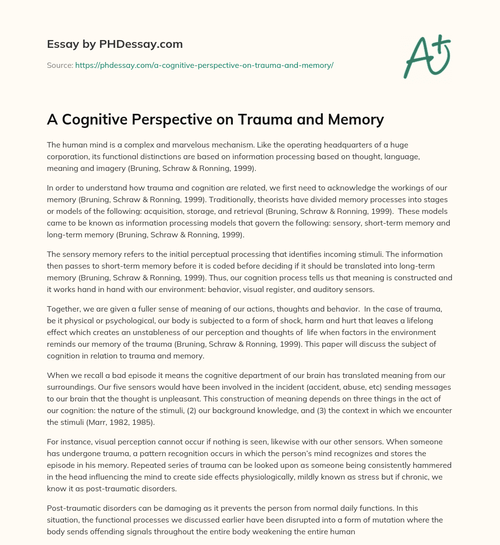 A Cognitive Perspective on Trauma and Memory essay