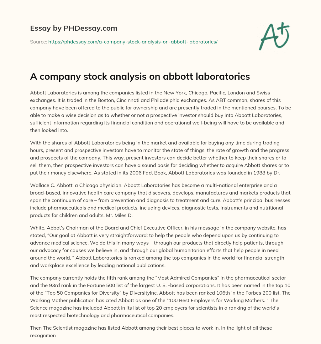 A company stock analysis on abbott laboratories essay