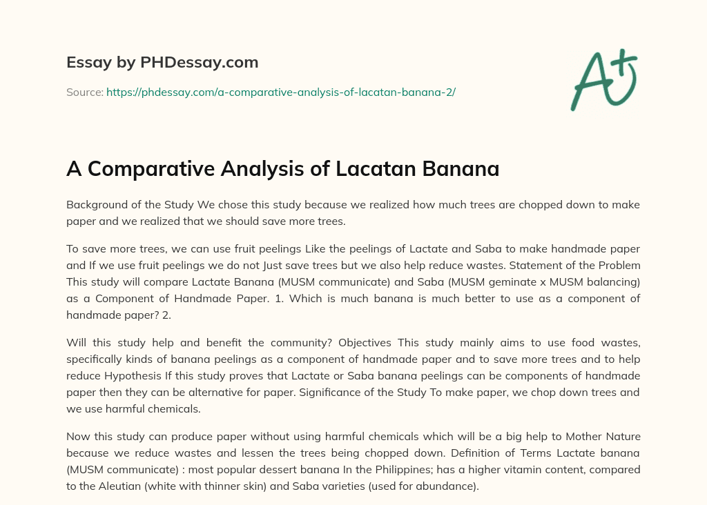A Comparative Analysis of Lacatan Banana essay