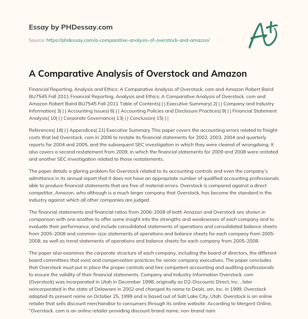 A Comparative Analysis of Overstock and Amazon essay