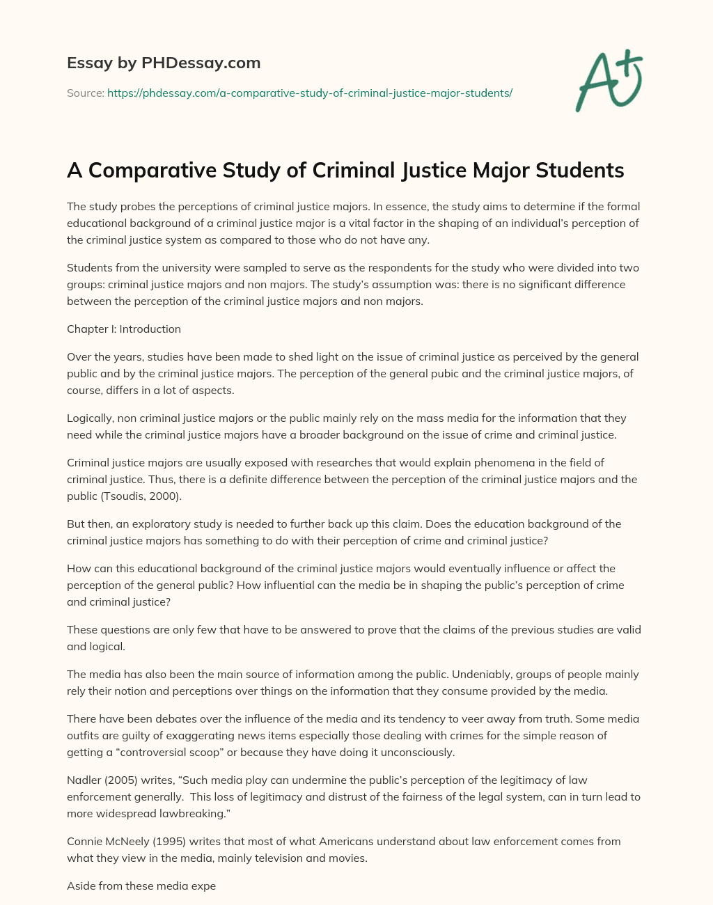 A Comparative Study of Criminal Justice Major Students essay