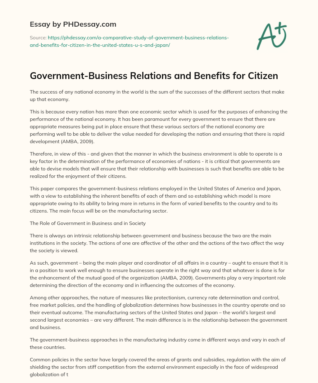 Government-Business Relations and Benefits for Citizen essay