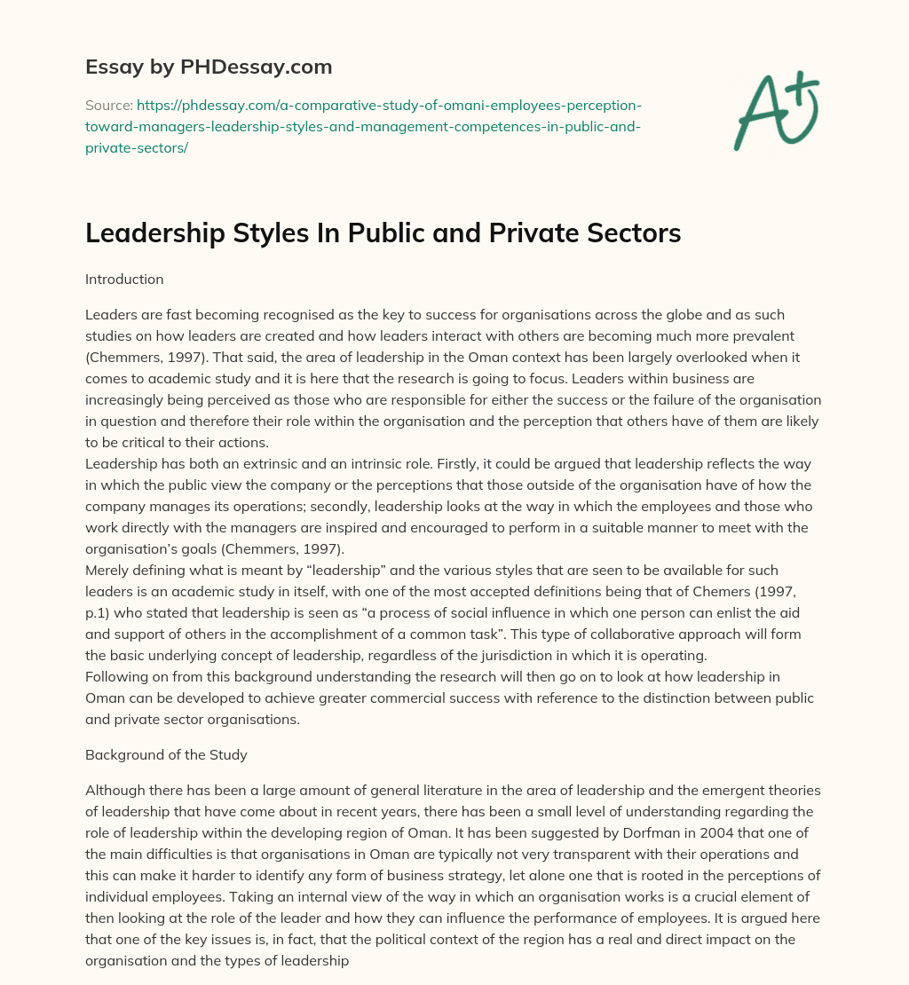 Leadership Styles In Public and Private Sectors essay