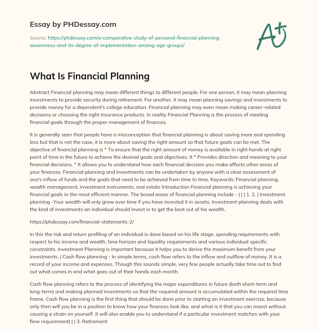 What Is Financial Planning essay