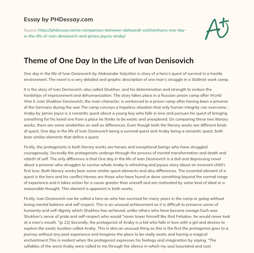 Theme of One Day In the Life of Ivan Denisovich essay