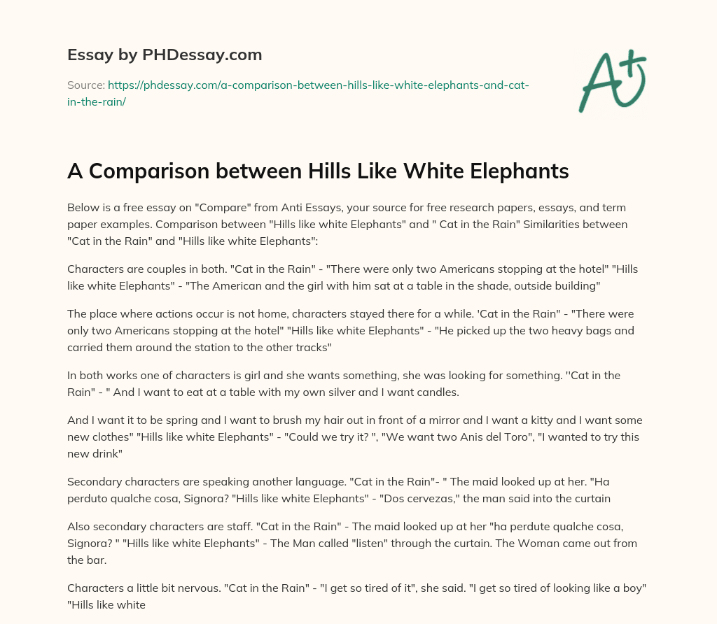 A Comparison between Hills Like White Elephants essay