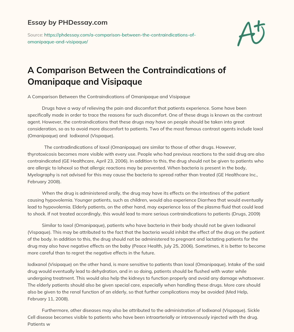 A Comparison Between the Contraindications of Omanipaque and Visipaque essay