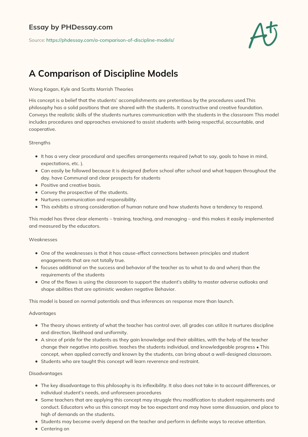 A Comparison of Discipline Models essay