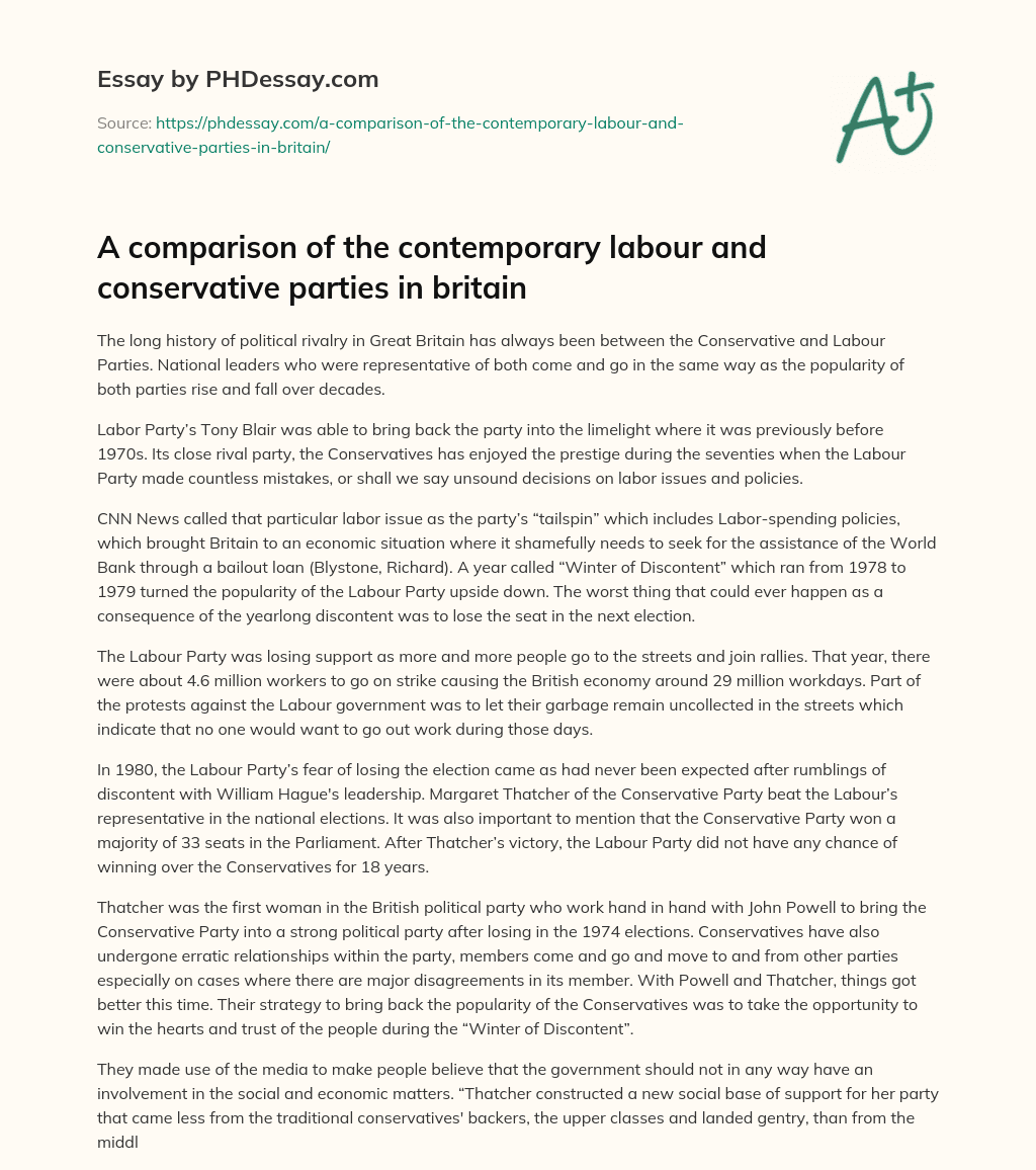 A comparison of the contemporary labour and conservative parties in britain essay