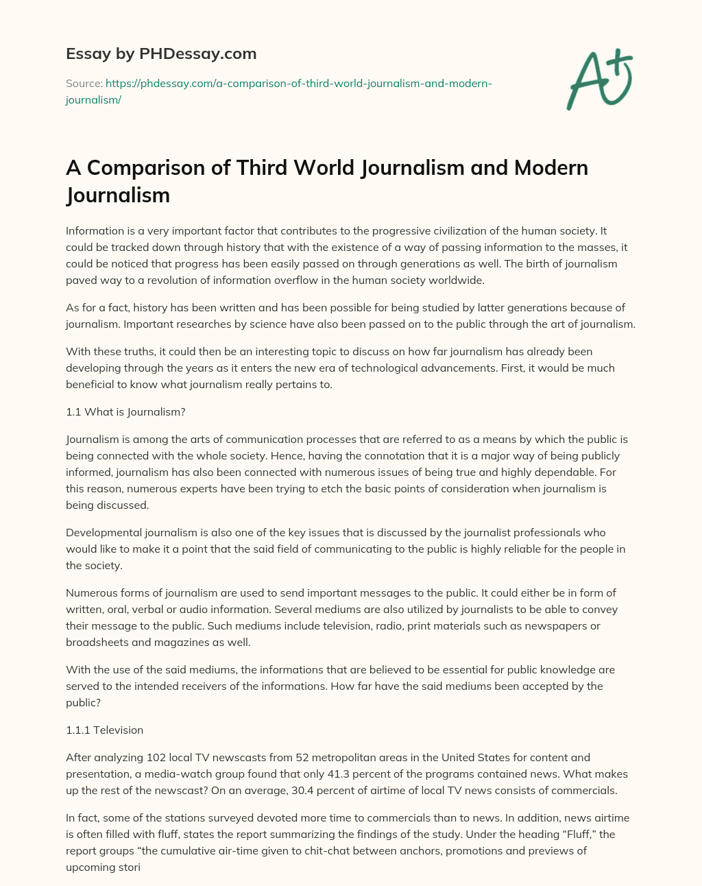A Comparison of Third World Journalism and Modern Journalism essay